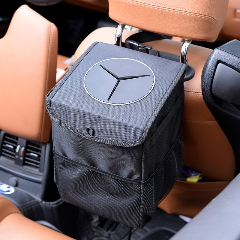 Auto Aufbewahrungsbehälter: Universell einsetzbare Mülleimerbox, auslaufsicher und faltbar, mit 3 Seitentaschen und Kühlakku-Halterung