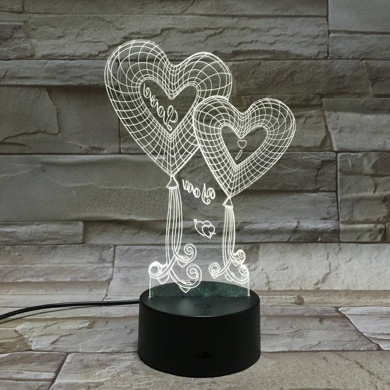LED Lampe 3D Liebesherzen