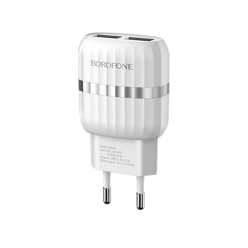 Dual-USB-Ladegerät für EU-Steckdosen - Weiß