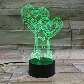 LED Lampe 3D Liebesherzen