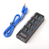 USB 3.0 Verteiler 4 Ports Hub mit LED Anzeige - Einfaches Plug & Play für PC, Laptop und Notebook